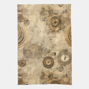 Vintage Sepia Steampunk-klokken en mechanische tan Theedoek