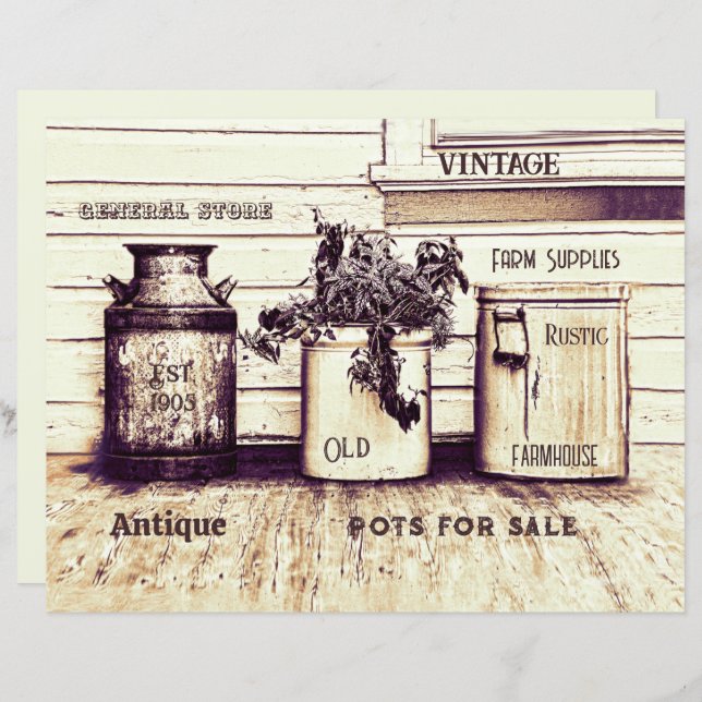 Vintage Sepia Tone Rustic Ephemera Jugs (Voorkant / Achterkant)