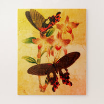 Vintage sepia vlinders op een bloem puzzel