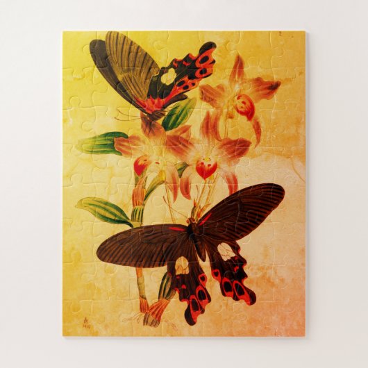 Vintage sepia vlinders op een bloem puzzel (Verticaal)