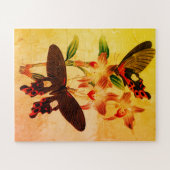 Vintage sepia vlinders op een bloem puzzel (Horizontaal)