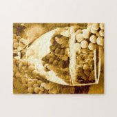 Vintage Sepia Wijnglas en druiven Legpuzzel (Horizontaal)