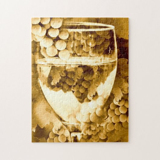 Vintage Sepia Wijnglas en druiven Legpuzzel (Verticaal)