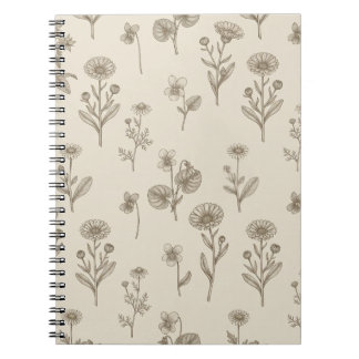 Vintage Sepia Wildebloem Botanisch Notitieboek