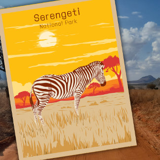 Vintage Serengeti Safari Afrika Zebra Reis Kunst Briefkaart