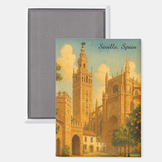 Vintage Seville Spain Andalusia Travel Magneet (Voorkant / Achterkant)