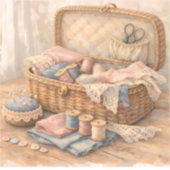 Vintage Sewing Basket Cottagecore Pastel Sticker (Voorkant)
