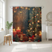 Vintage Sfeervolle Kerstboom & Kaars Douchegordijn