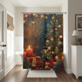 Vintage Sfeervolle Kerstboom & Kaars Douchegordijn