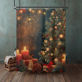 Vintage Sfeervolle Kerstboom & Kaars Douchegordijn
