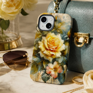 Vintage Shabby Chic Bleke Gele Roos Aangepaste Naa iPhone 15 Case