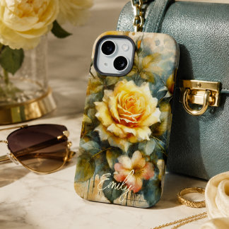 Vintage Shabby Chic Bleke Gele Roos Aangepaste Naa iPhone 15 Case