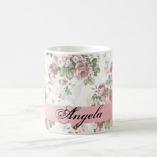 Vintage Shabby Chic Bloemen-Personaliseerbaar Koffiemok (Center)