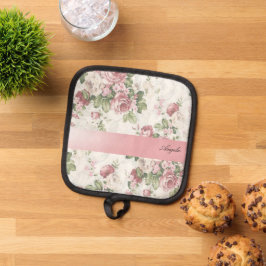 Vintage Shabby Chic Bloemen-Personaliseerbaar Pannenlap
