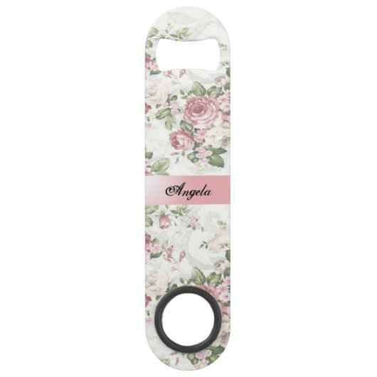 Vintage Shabby Chic Bloemen-Personaliseerbaar Speed Flessenopener (Voorkant)