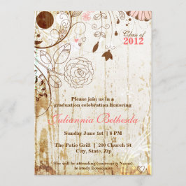Vintage Shabby Chic Bloemen Uitnodiging Afstuderen