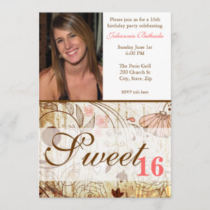Vintage Shabby Chic Bloemige Sweet 16 Uitnodiging
