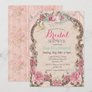 Vintage Shabby Chic Bruiloft Uitnodiging