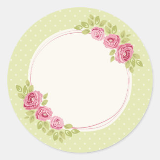 Vintage Shabby Chic Floral Frame with Roses Ronde Sticker