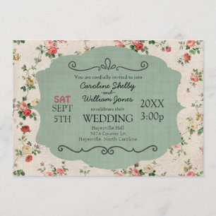 Vintage Shabby Chic Floral Wedding Uitnodiging