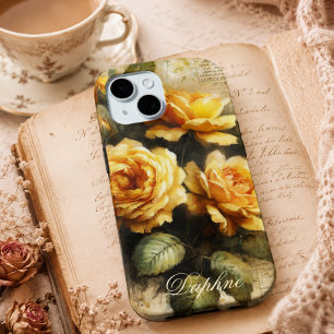 Vintage Shabby Chic Gele Roos Aangepaste Naam iPhone 15 Case