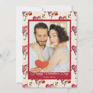 Vintage Shabby Chic Rode Rozen & Sleutel tot Mijn Feestdagenkaart