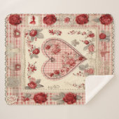 Vintage Shabby Chic Rose Heart Gingham Sherpa Deken (Voorkant (horizontaal))