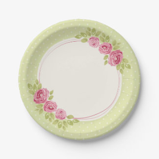 Vintage Shabby Chic Roses Frame Paper Plate Papieren Bordje