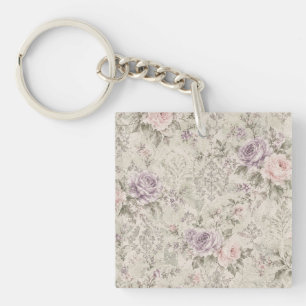 Vintage Shabby Chic Roze en Lavendelrozen Lendenku Sleutelhanger