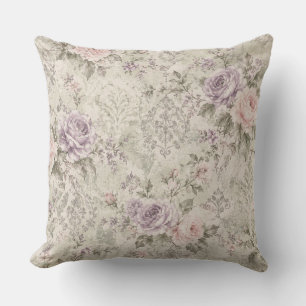 Vintage Shabby Chic Roze en Lavendelrozen Muurklok Kussen