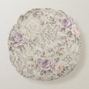 Vintage Shabby Chic Roze en Lavendelrozen Muurklok Rond Kussen