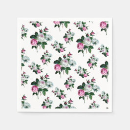 Vintage Shabby Chic Roze Witte Rozen Patroon Servetten