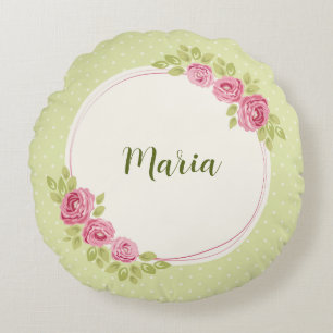 Vintage Shabby Chic Rozen Frame Rond Kussen