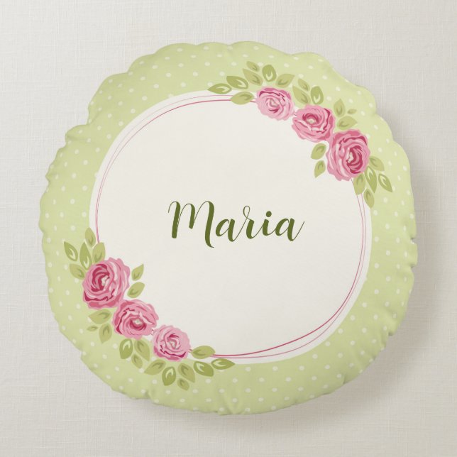 Vintage Shabby Chic Rozen Frame Rond Kussen (Voorkant)