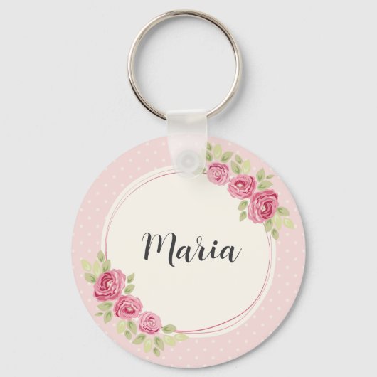 Vintage Shabby Chic Rozen Frame Sleutelhanger (Voorkant)
