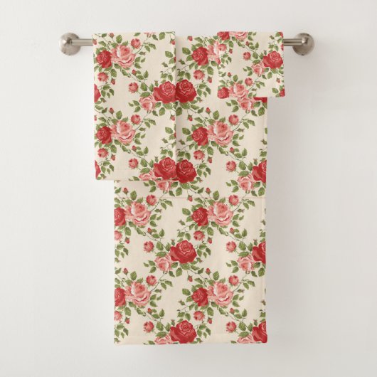 Vintage Shabby Chic Rozen Patroon Bad Handdoek (Insitu)