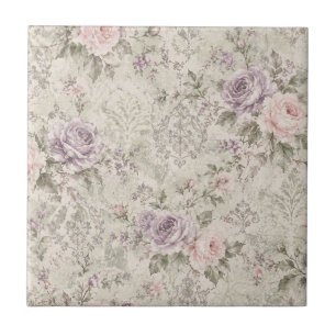 Vintage Shabby Chic Rozen Vierkante Wandklok Tegeltje