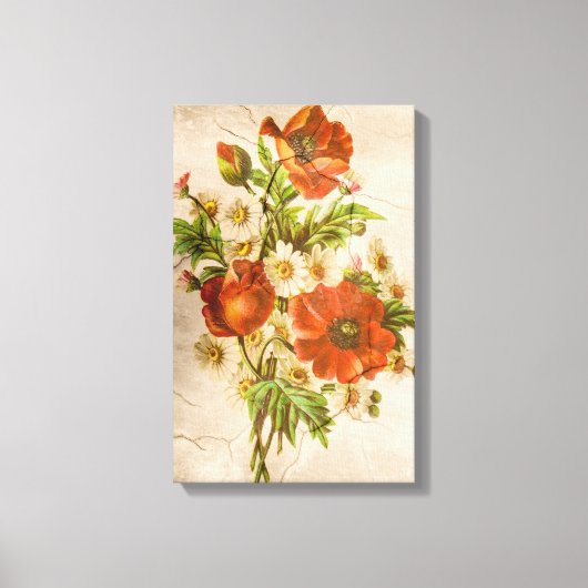 Vintage Shabby Chic Rustic Poppy Bouquet Canvas Afdruk (Voorkant)