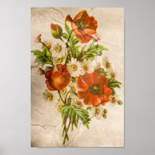 Vintage Shabby Chic Rustic Poppy Bouquet Poster