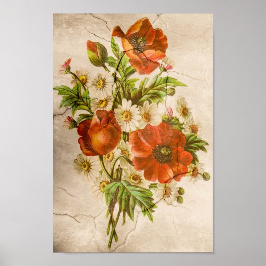 Vintage Shabby Chic Rustic Poppy Bouquet Poster (Voorkant)