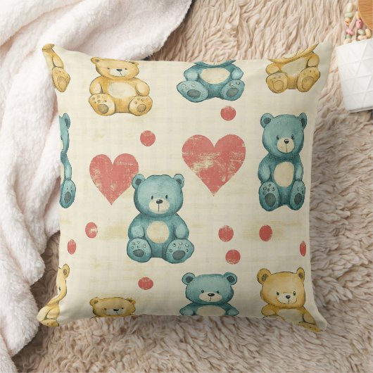 Vintage Shabby Chic Teddybeer Gingham Patroon (1) Kussen (Deken)