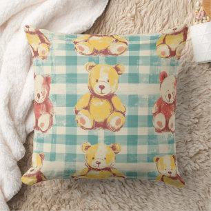 Vintage Shabby Chic Teddybeer Gingham Patroon (3) Kussen