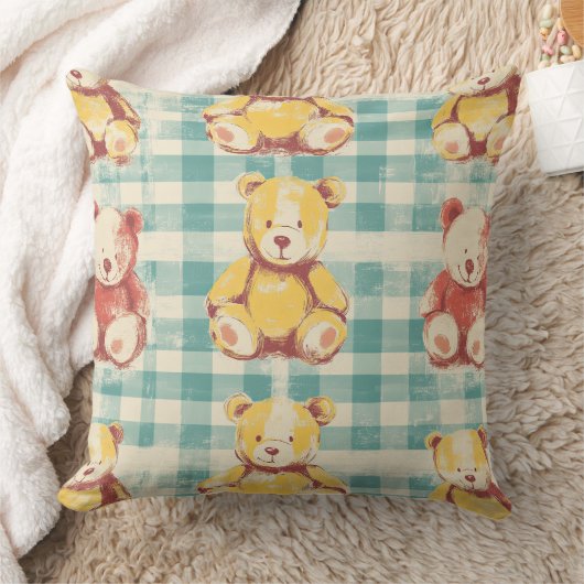 Vintage Shabby Chic Teddybeer Gingham Patroon (3) Kussen (Deken)