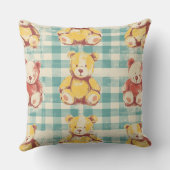 Vintage Shabby Chic Teddybeer Gingham Patroon (3) Kussen (Achterkant)