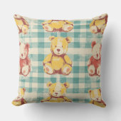 Vintage Shabby Chic Teddybeer Gingham Patroon (3) Kussen (Voorkant)