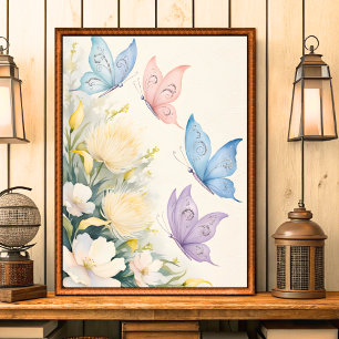 Vintage Shabby Chic Vlinder Muurkunst Poster