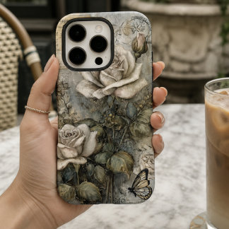 Vintage Shabby Chic Witte Roos en Vlinder  iPhone 16 Pro Hoesje