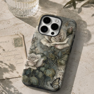 Vintage Shabby Chic Witte Roos en Vlinder  iPhone 16 Pro Hoesje