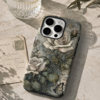 Vintage Shabby Chic Witte Roos en Vlinder iPhone 16 Pro Hoesje
