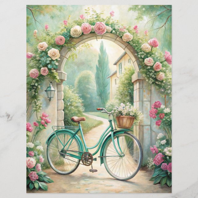 Vintage Shabby Mint Green Garden Scrapbook Paper (Voorkant)